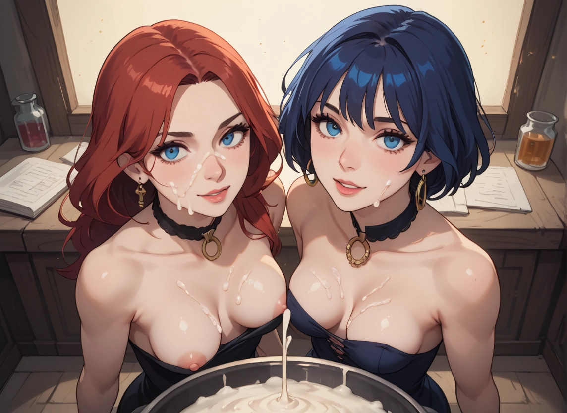 multiple girls, breasts, 2girls, nipples, jewelry, blue eyes · Yamete.gg