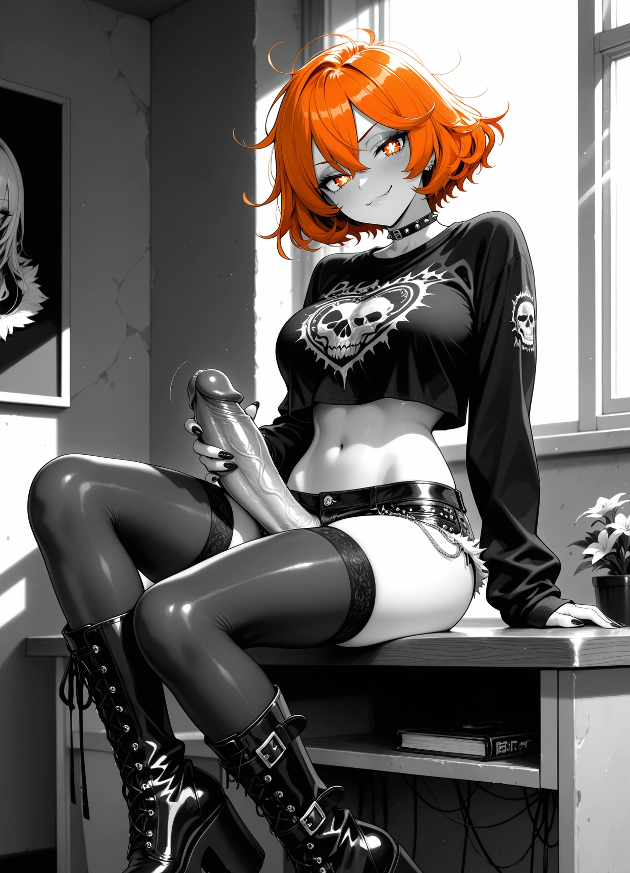 futanari, 1girl, solo, thighhighs, crop top, penis · Yamete.gg