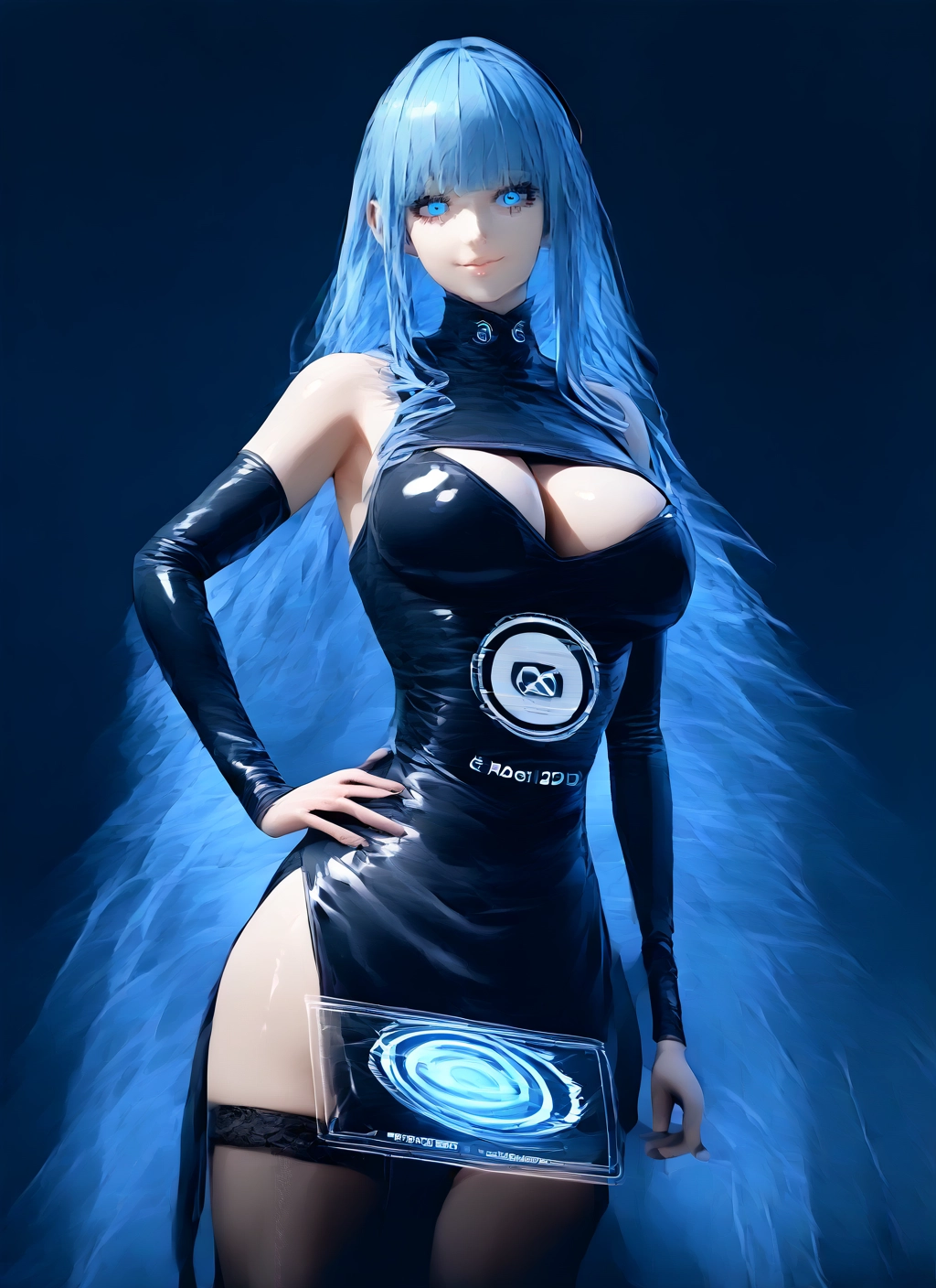 1girl, breasts, long hair, thighhighs, blue eyes, solo · Yamete.gg