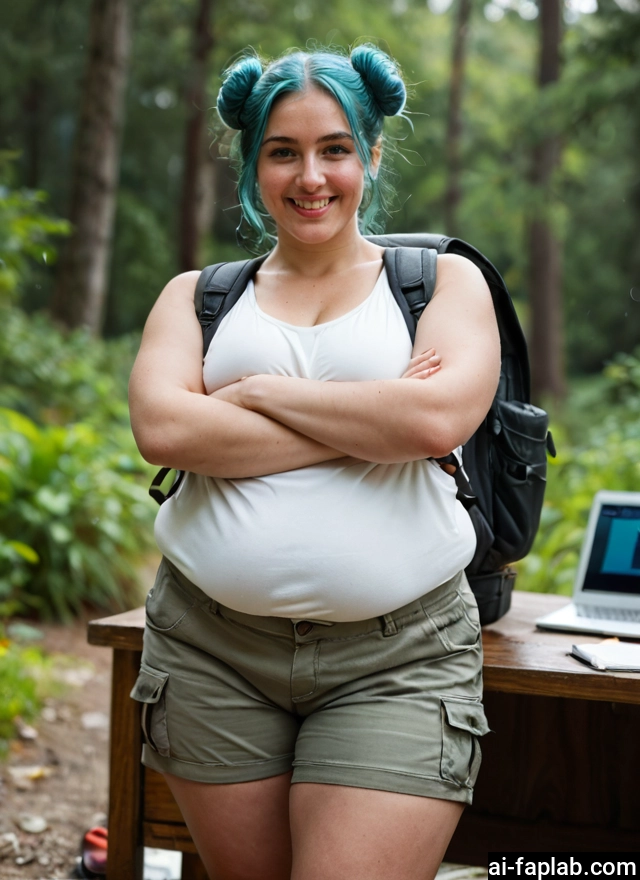 1girl, shorts, double bun, backpack, bag, crossed arms · Yamete.gg