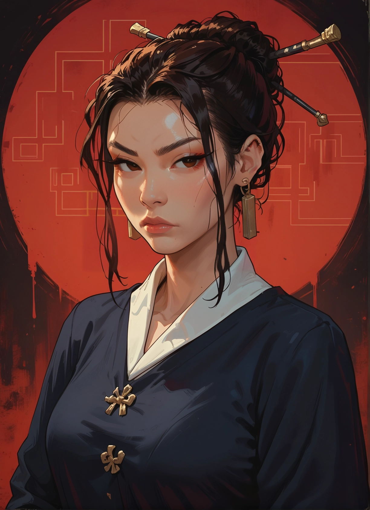 1girl, solo, jewelry, earrings, hair ornament, brown eyes · Yamete.gg