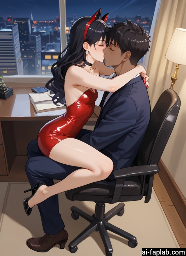 1girl, 1boy, kiss, black hair, hetero, closed eyes · Yamete.gg