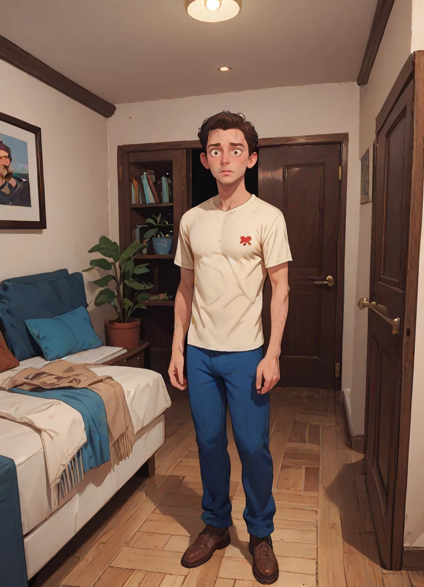 shirt, 1boy, solo, indoors, male focus, white shirt · Yamete.gg