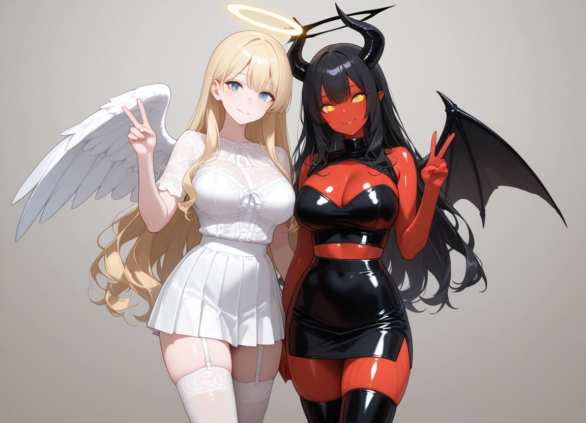 breasts, multiple girls, 2girls, horns, wings, thighhighs · Yamete.gg