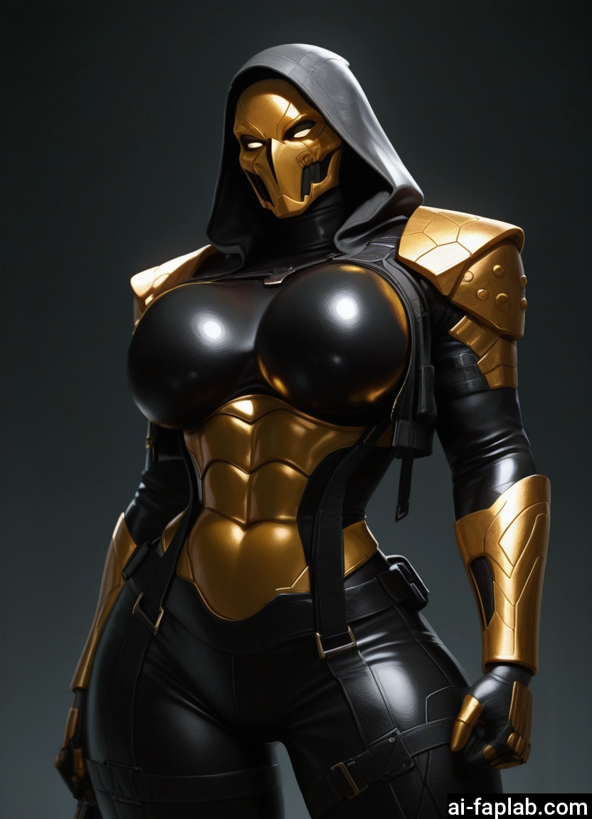 1girl, breasts, solo, hood, large breasts, mask