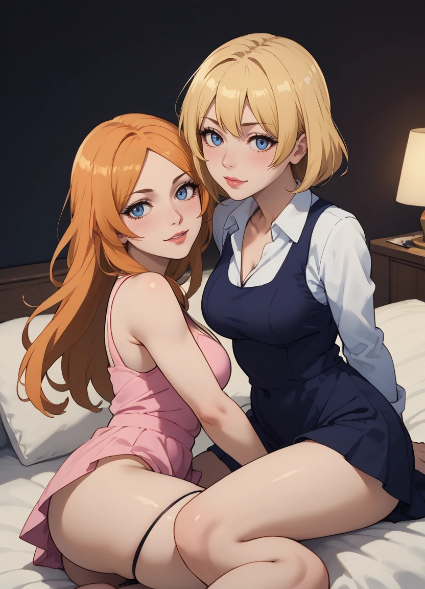 blue eyes, breasts, multiple girls, 2girls, dress, blonde hair · Yamete.gg