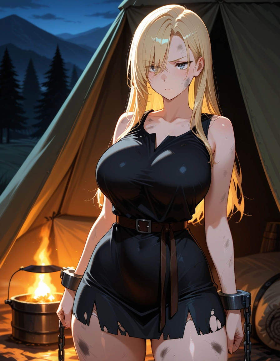 1girl, breasts, blonde hair, tent, long hair, large breasts · Yamete.gg
