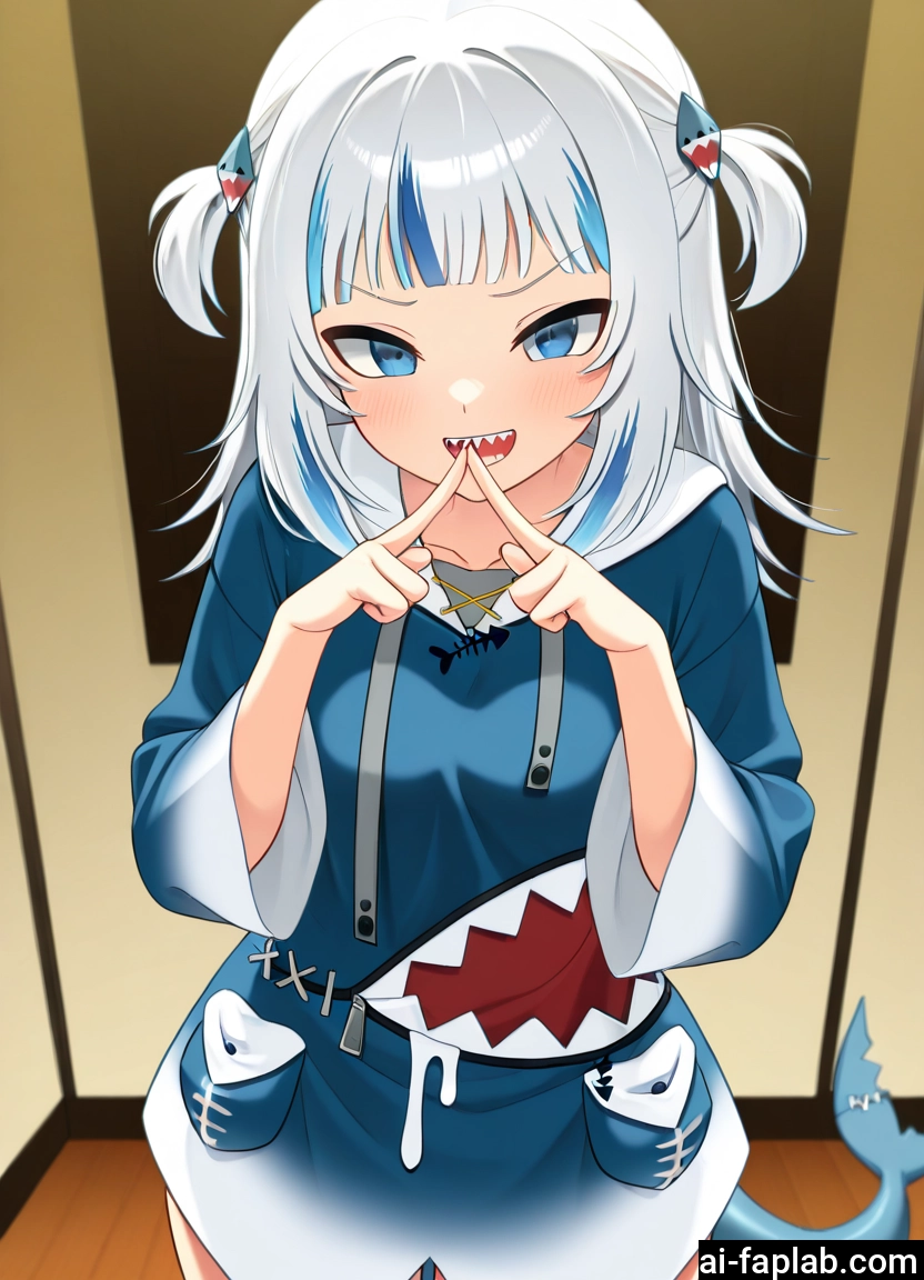 1girl, teeth, sharp teeth, tail, blue eyes, solo · Yamete.gg