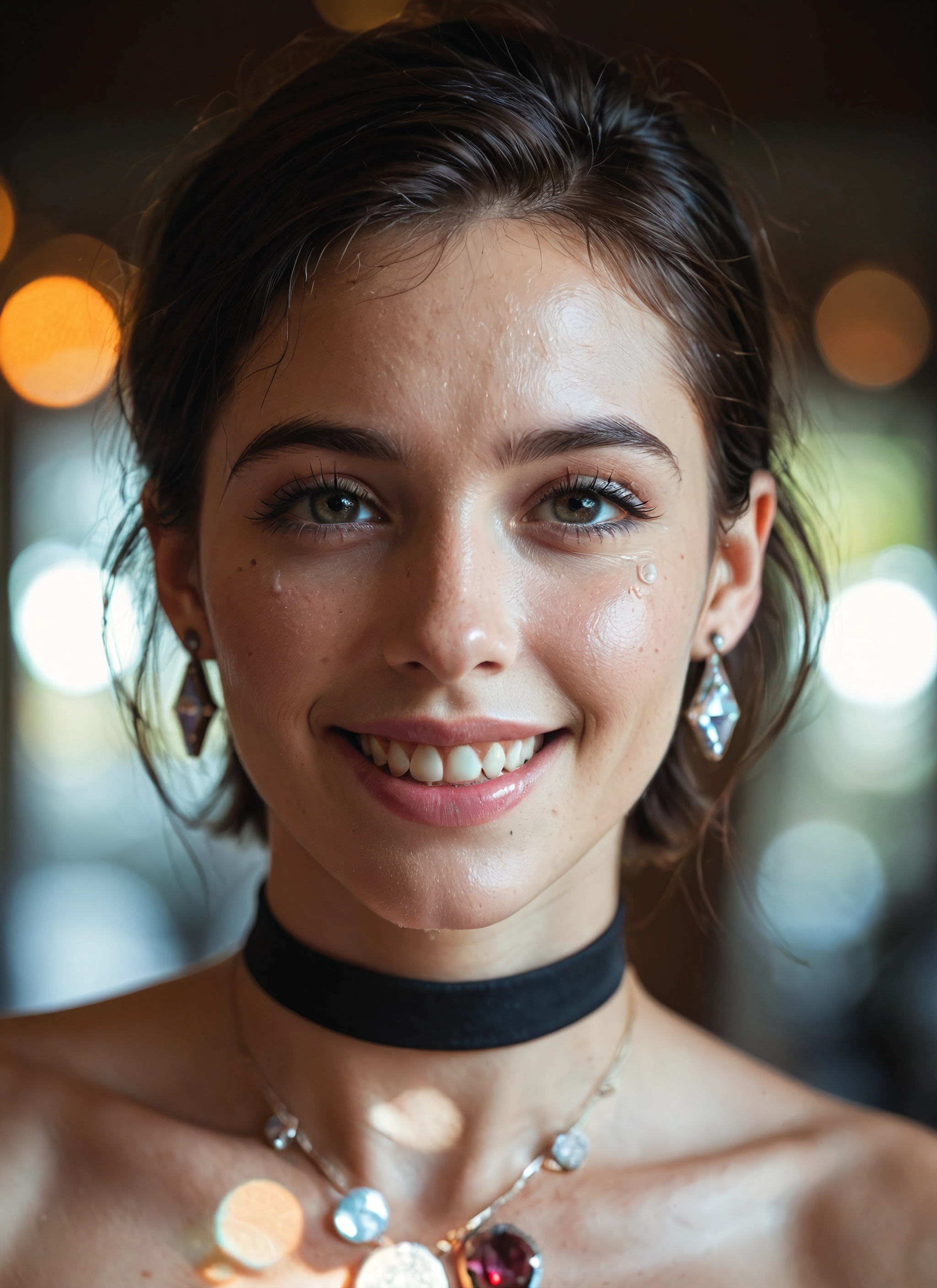 1girl, solo, jewelry, earrings, choker, smile · Yamete.gg
