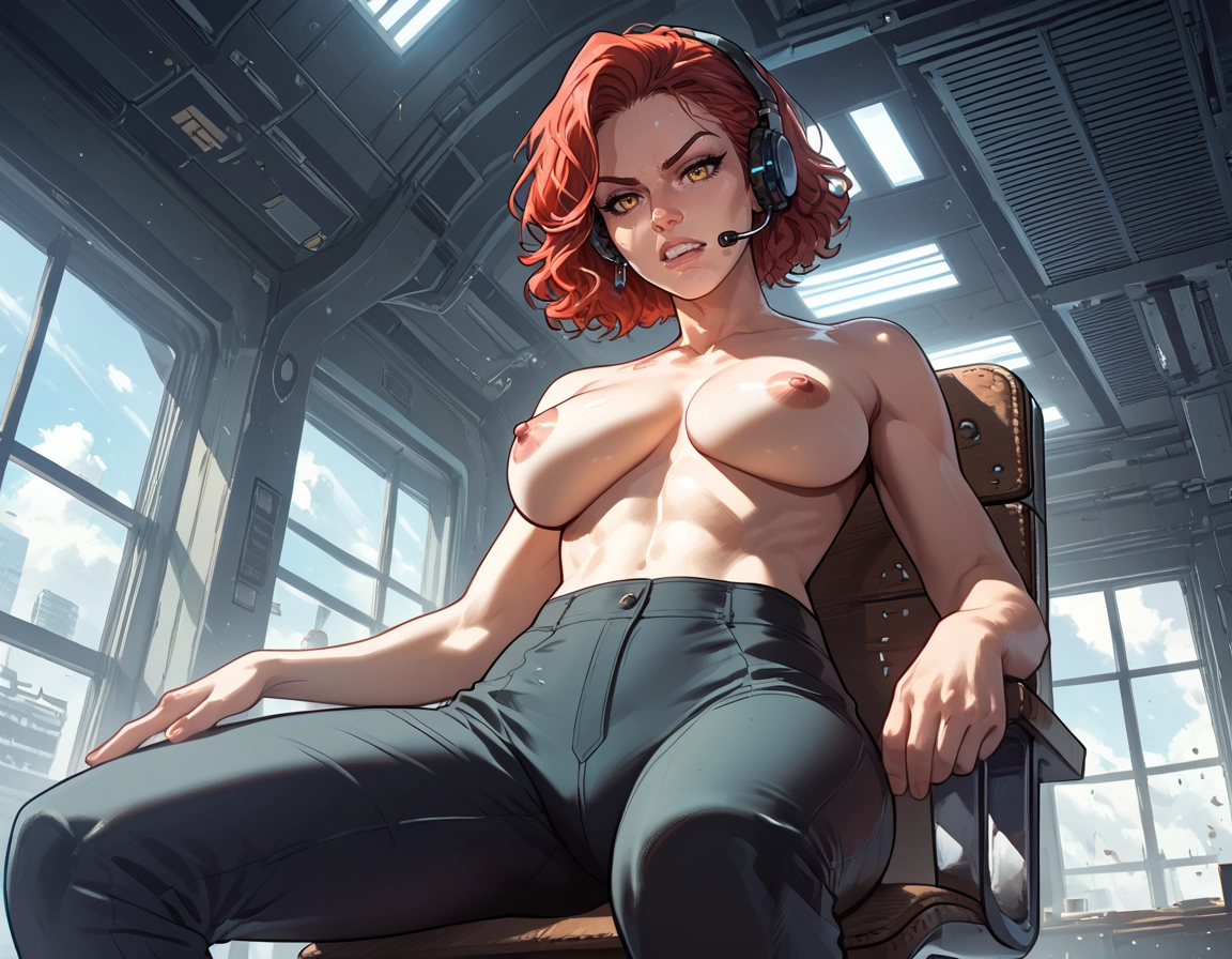 1girl, breasts, topless, nipples, pants, solo · Yamete.gg