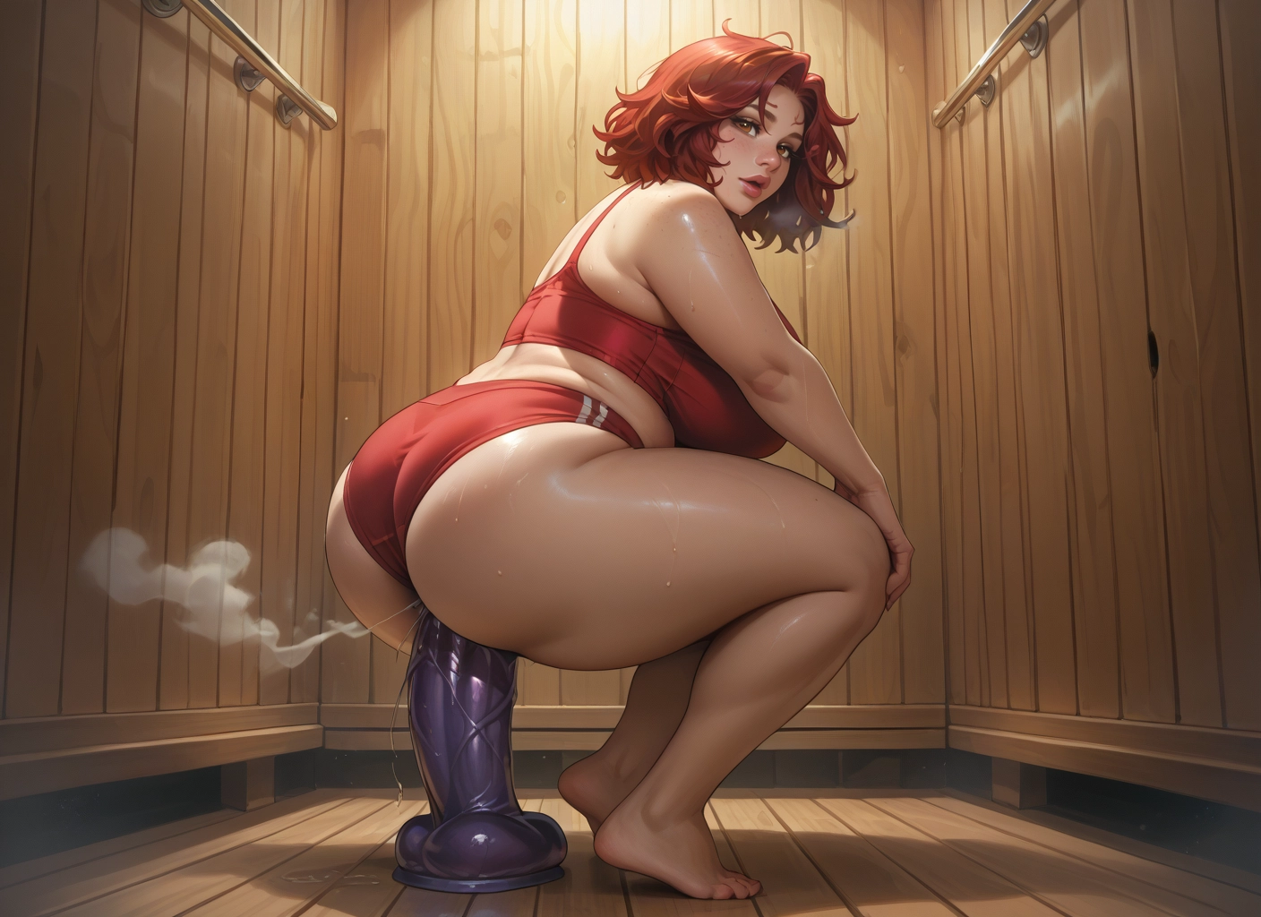 1girl, ass, breasts, sex toy, dildo, squatting · Yamete.gg