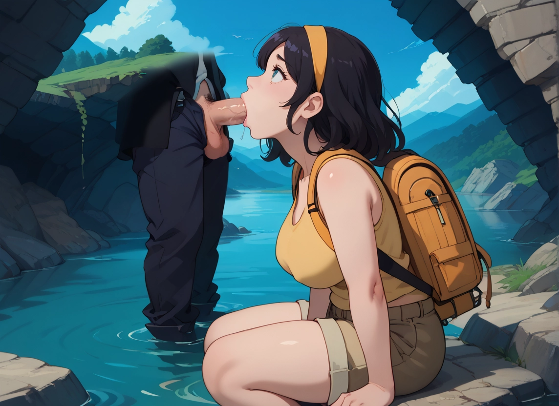 1girl, penis, 1boy, breasts, hetero, black hair