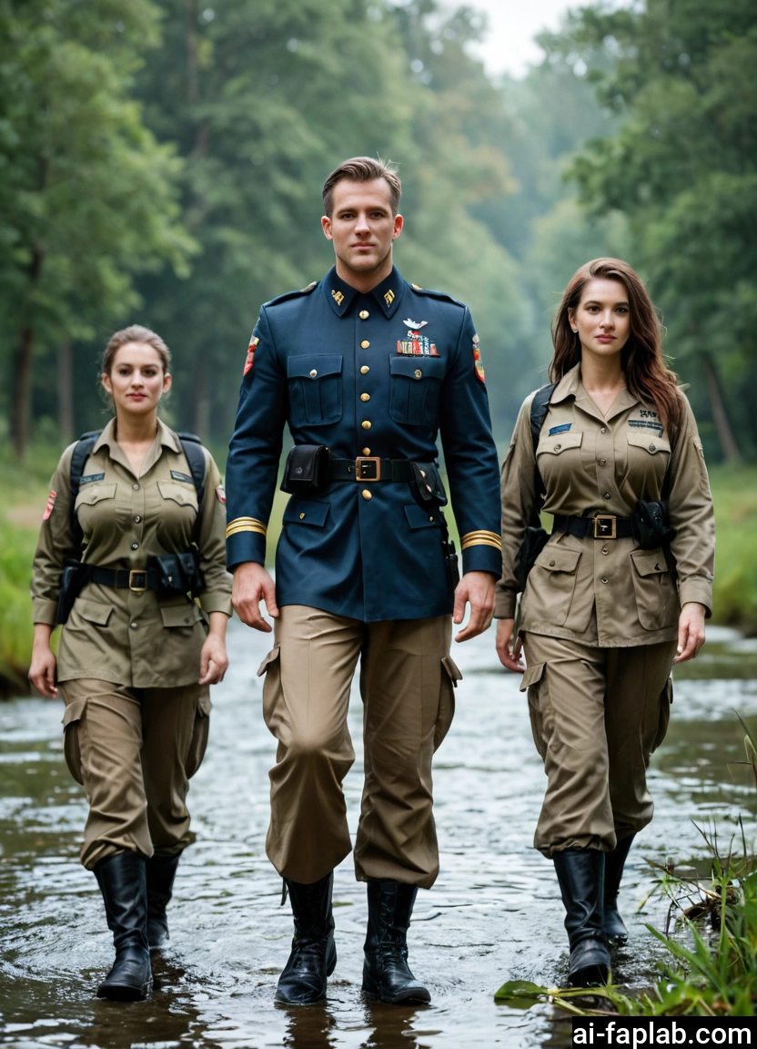 uniform, military, military uniform, boots, brown hair, multiple girls