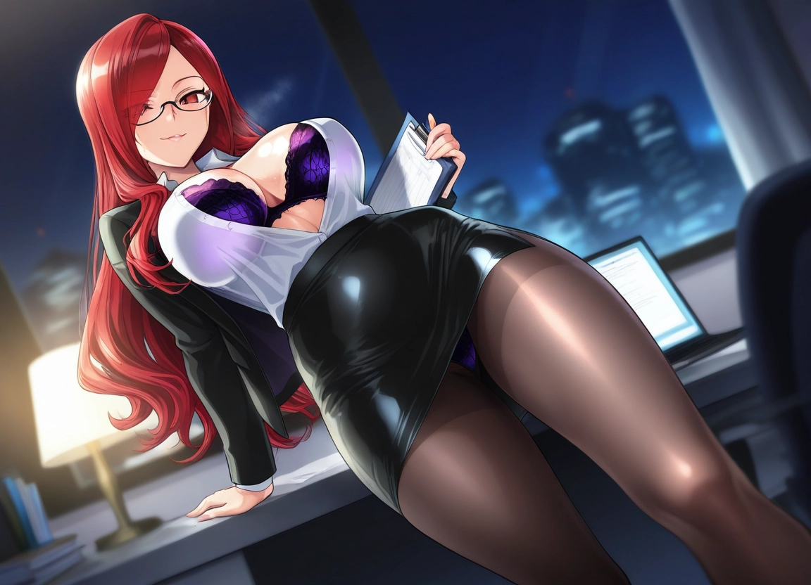 1girl, breasts, pantyhose, underwear, glasses, bra · Yamete.gg