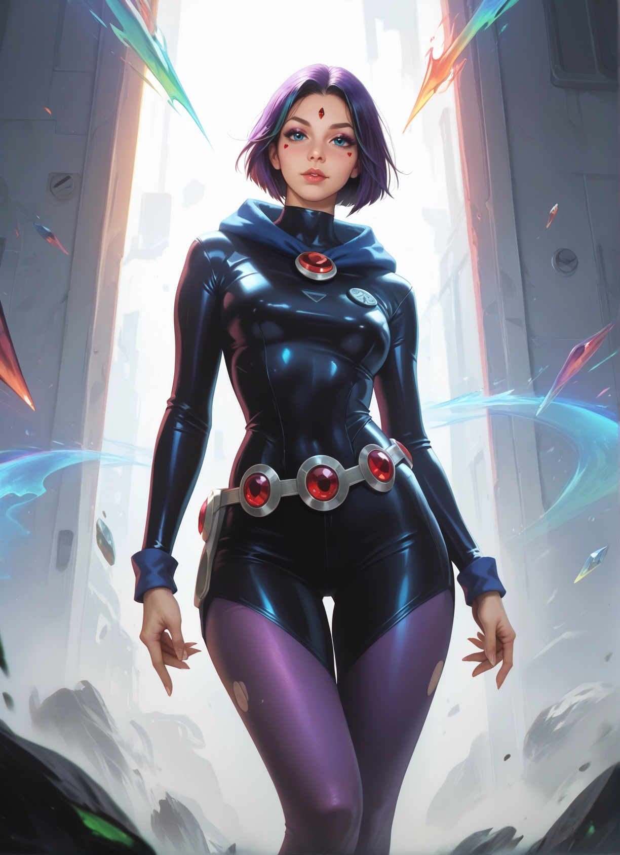 1girl, solo, blue eyes, bodysuit, torn clothes, short hair · Yamete.gg