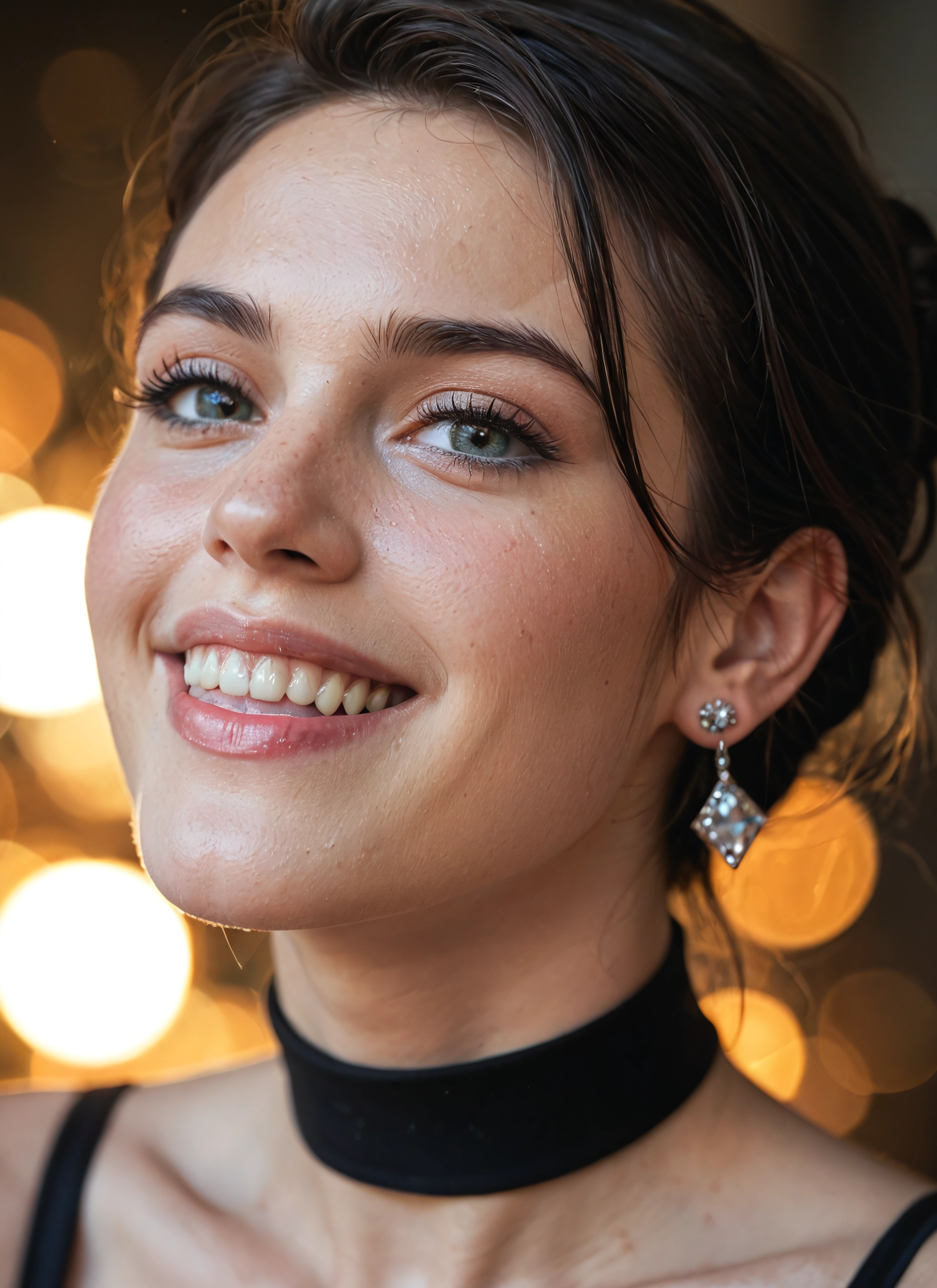 1girl, solo, jewelry, earrings, choker, teeth · Yamete.gg
