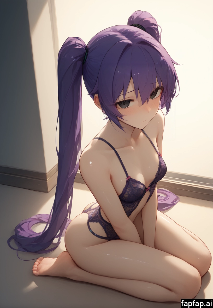 1girl, solo, breasts, long hair, twintails, barefoot