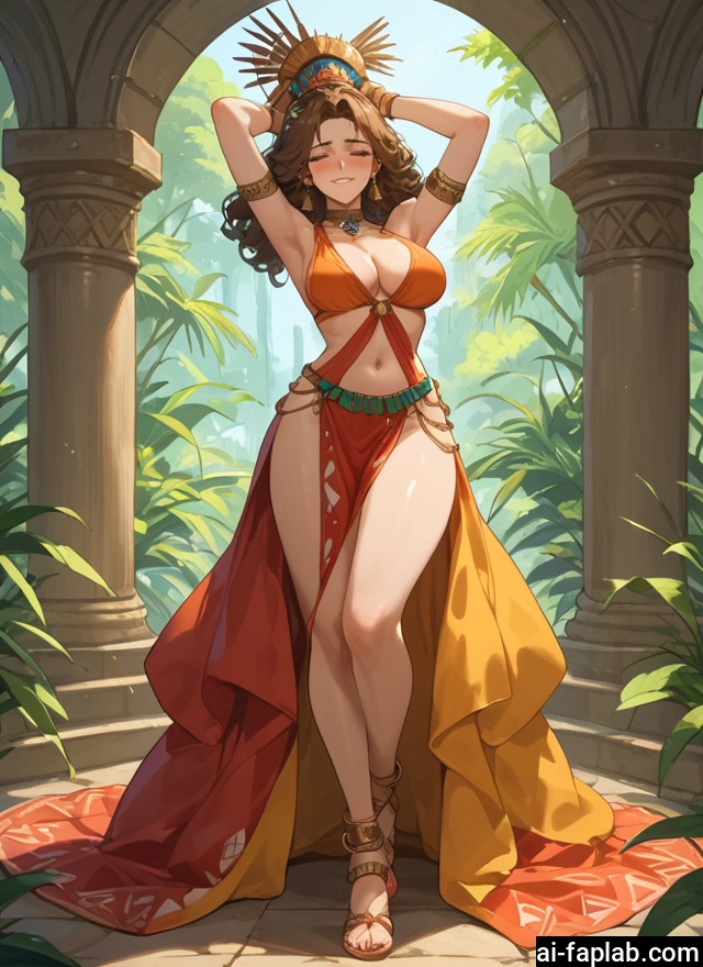 1girl, breasts, jewelry, navel, brown hair, large breasts · Yamete.gg