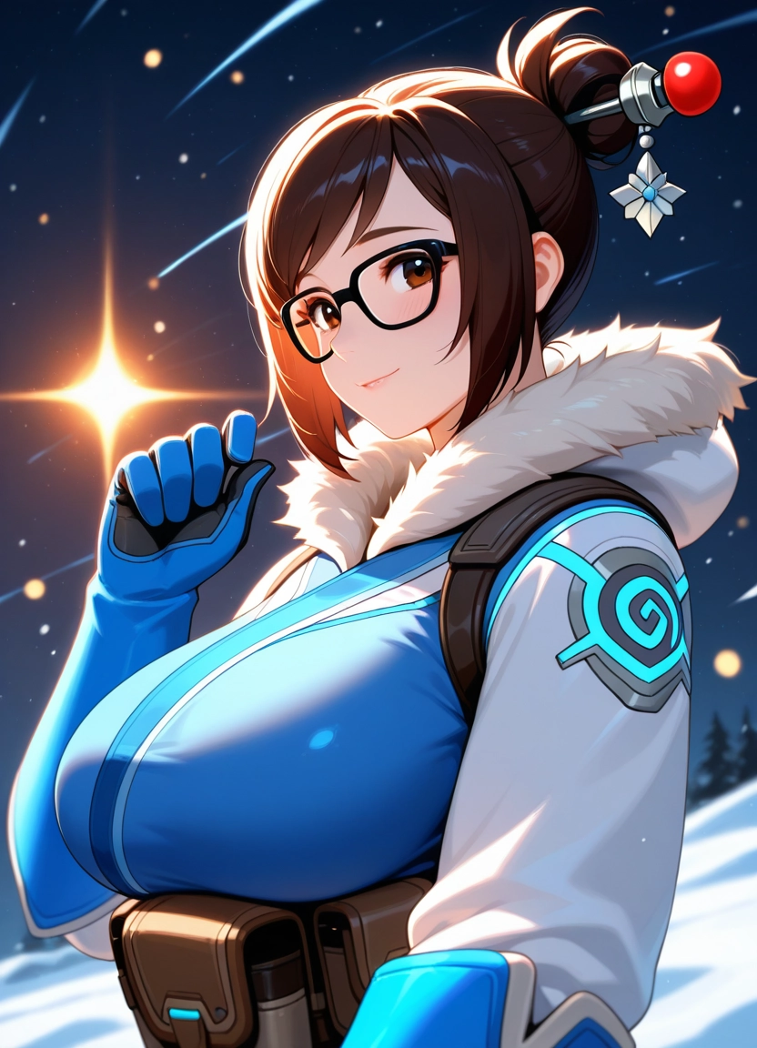 1girl, glasses, breasts, solo, hair ornament, brown hair · Yamete.gg