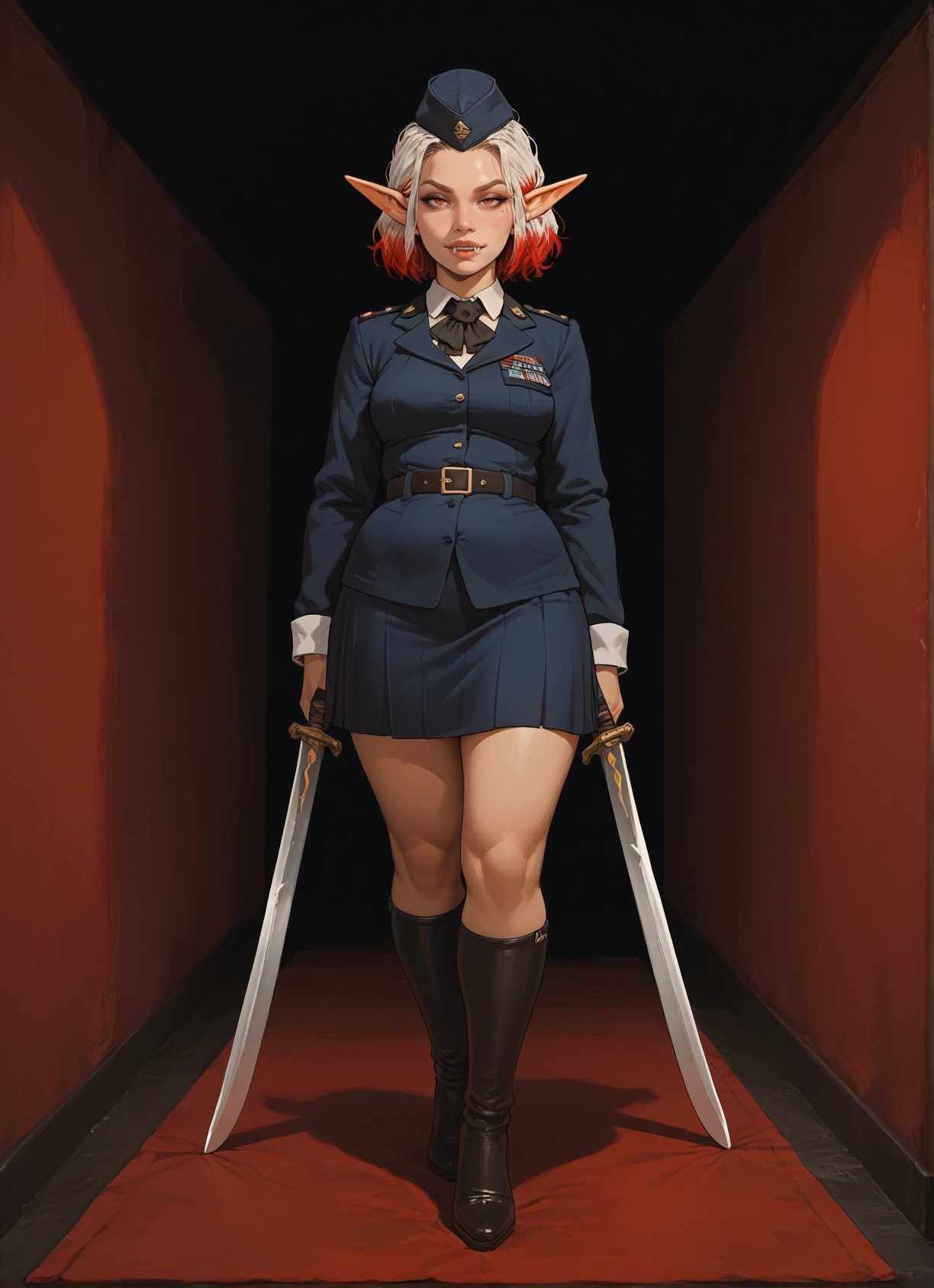 1girl, weapon, pointy ears, sword, solo, skirt · Yamete.gg