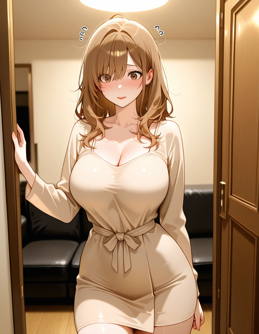 1girl, breasts, solo, large breasts, brown hair, cleavage · Yamete.gg