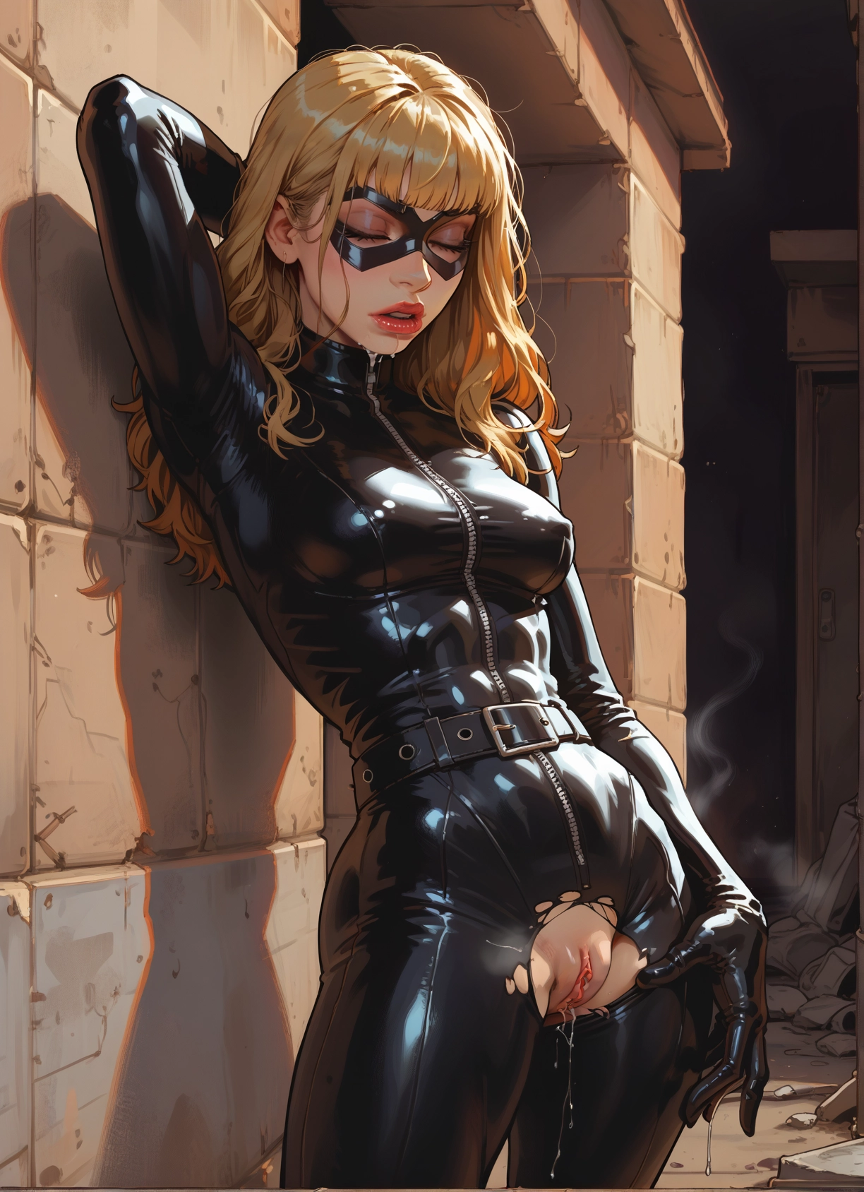 1girl, solo, pussy, bodysuit, blonde hair, torn clothes · Yamete.gg