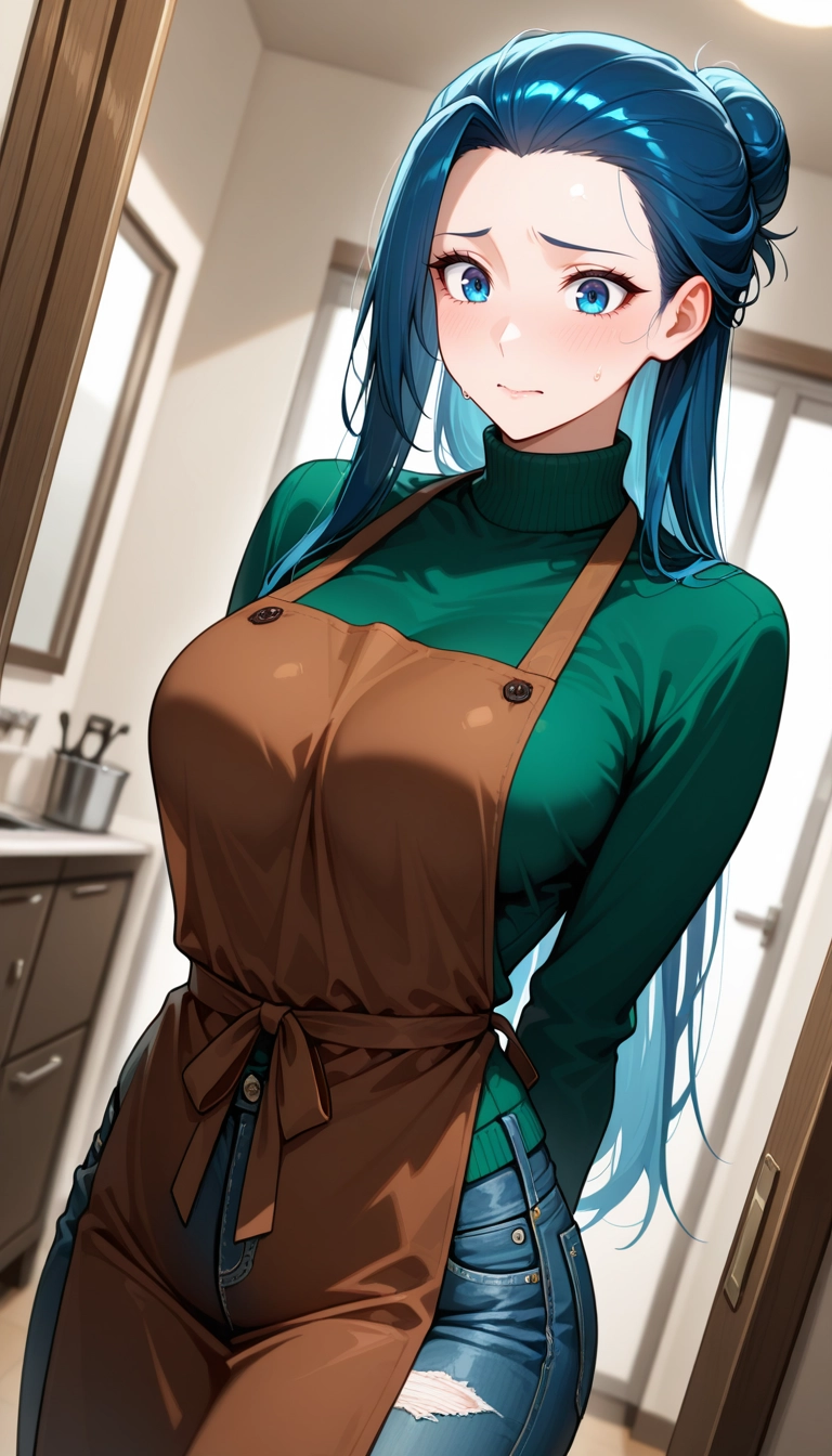 1girl, denim, jeans, pants, solo, blue eyes · Yamete.gg