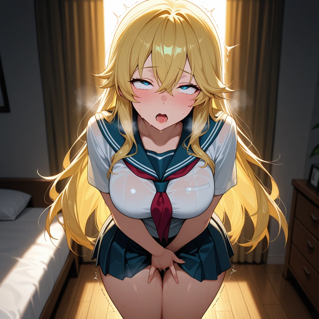 1girl, female masturbation, solo, masturbation, school uniform, serafuku · Yamete.gg