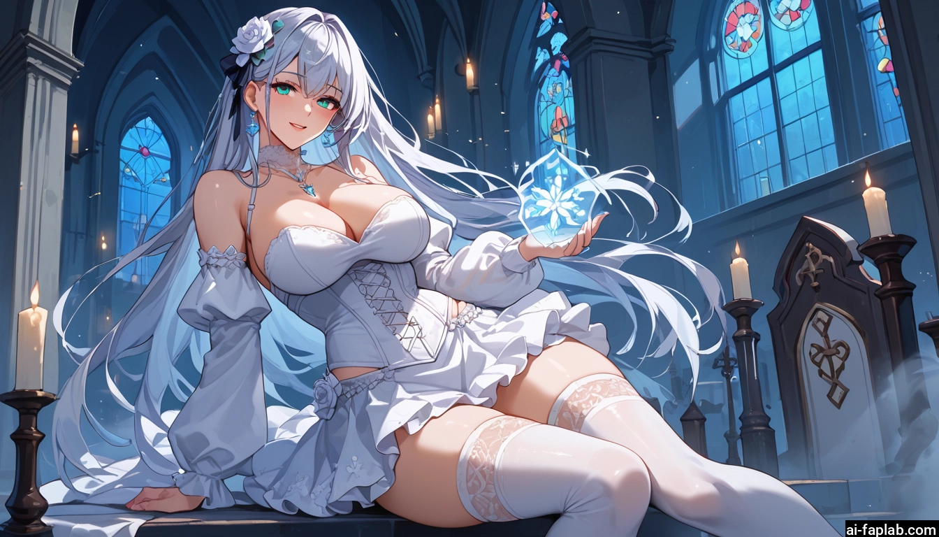 breasts, 1girl, thighhighs, long hair, large breasts, white legwear · Yamete.gg