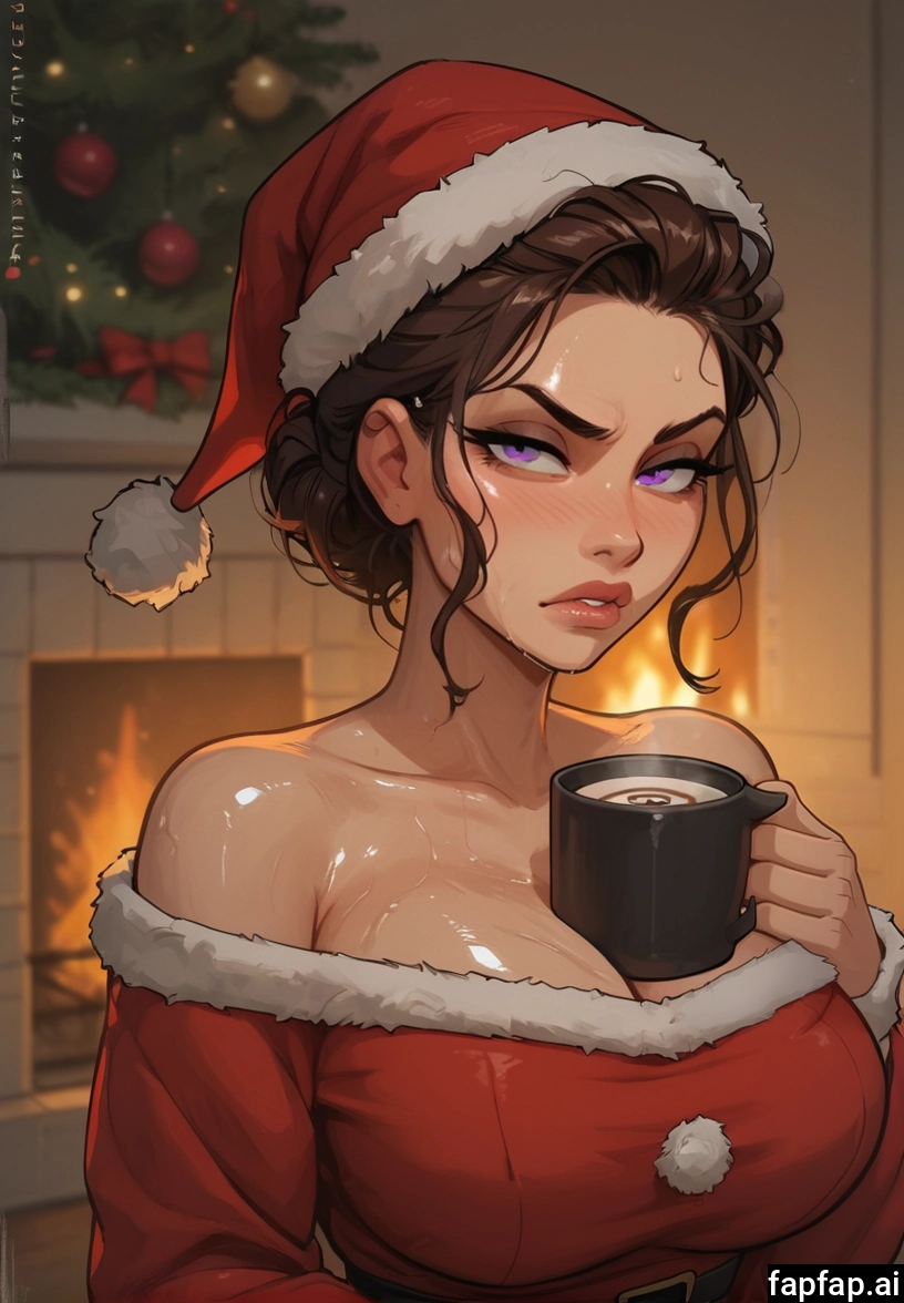 1girl, breasts, santa hat, hat, solo, purple eyes · Yamete.gg