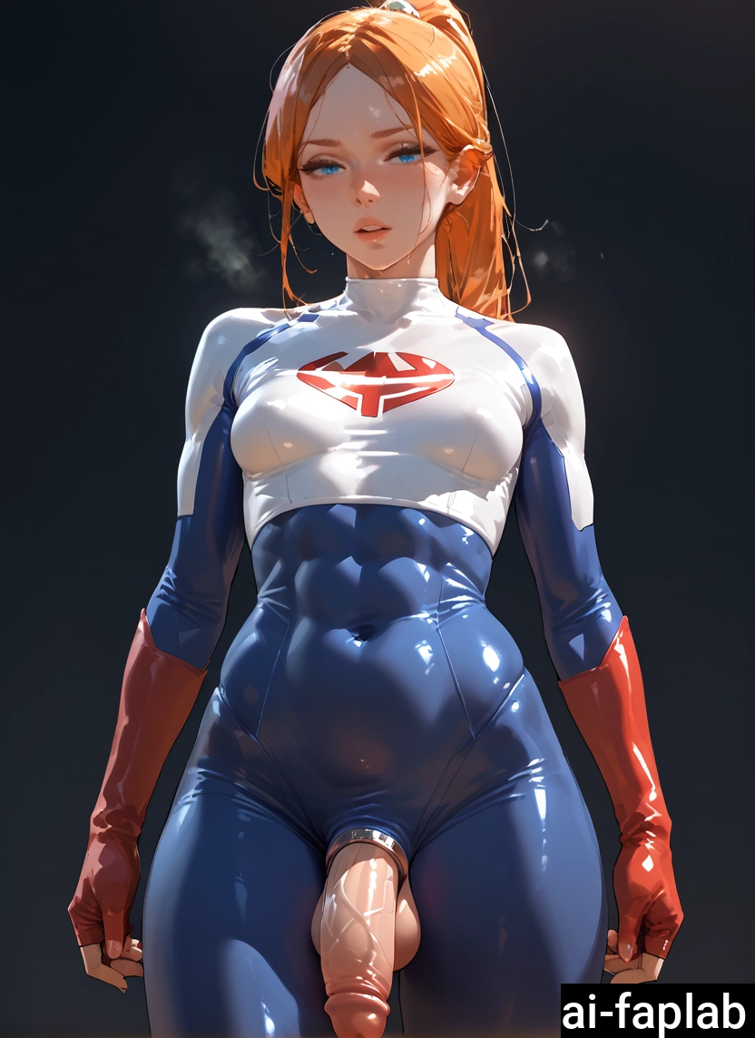 penis, solo, gloves, futanari, blue eyes, 1girl · Yamete.gg