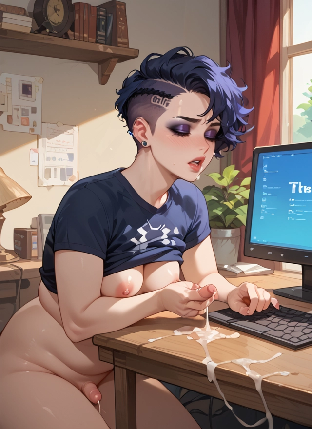 futanari, cum, breasts, penis, nipples, short hair · Yamete.gg