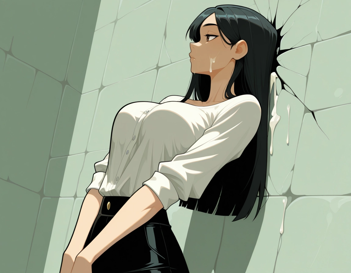 1girl, solo, long hair, breasts, black hair, shirt · Yamete.gg