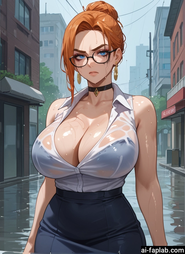 breasts, 1girl, glasses, blue eyes, choker, jewelry · Yamete.gg