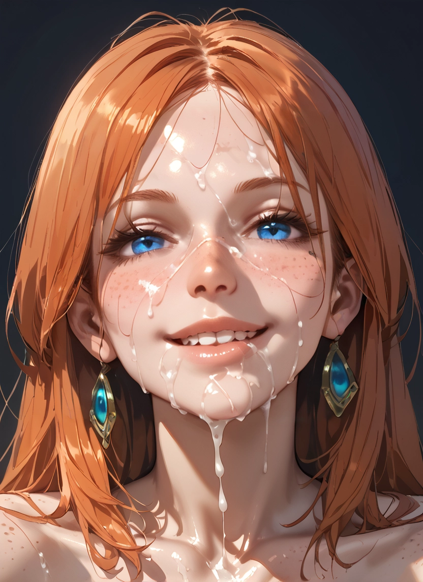 1girl, solo, earrings, freckles, facial, jewelry · Yamete.gg