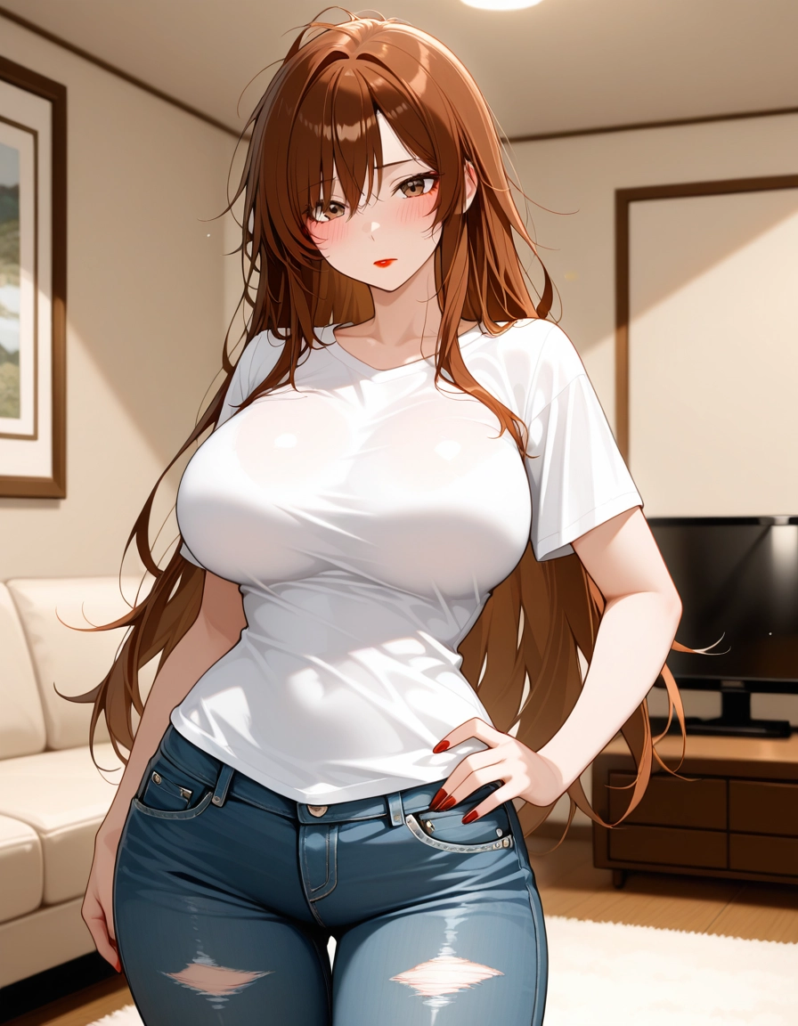 1girl, denim, pants, jeans, solo, breasts · Yamete.gg