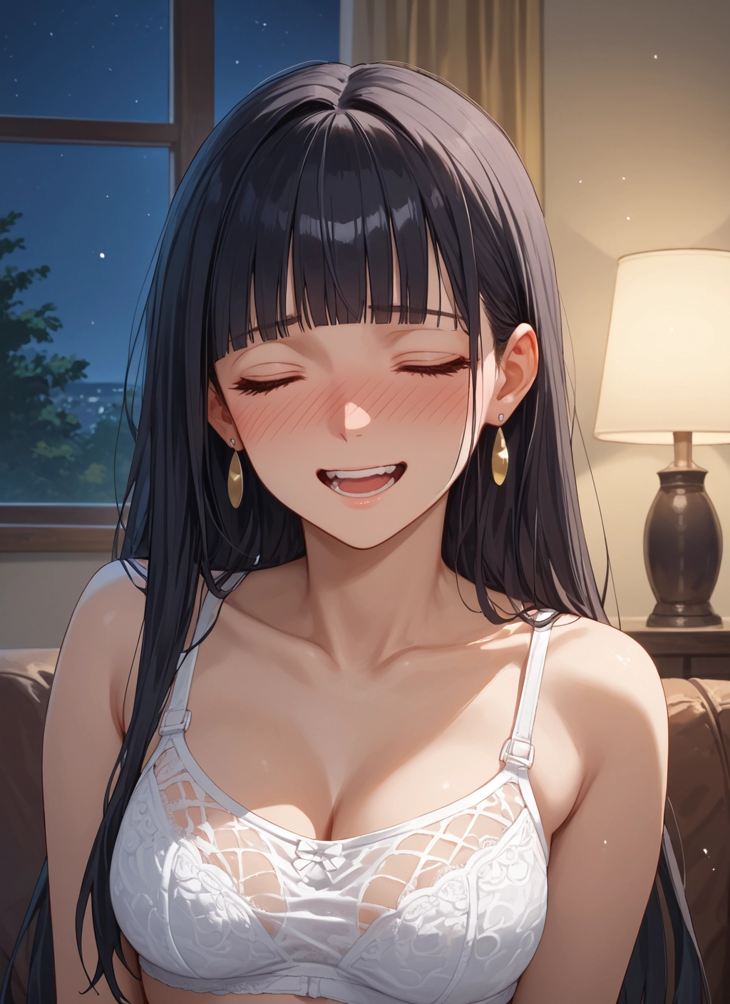 1girl, breasts, underwear, bra, jewelry, earrings · Yamete.gg