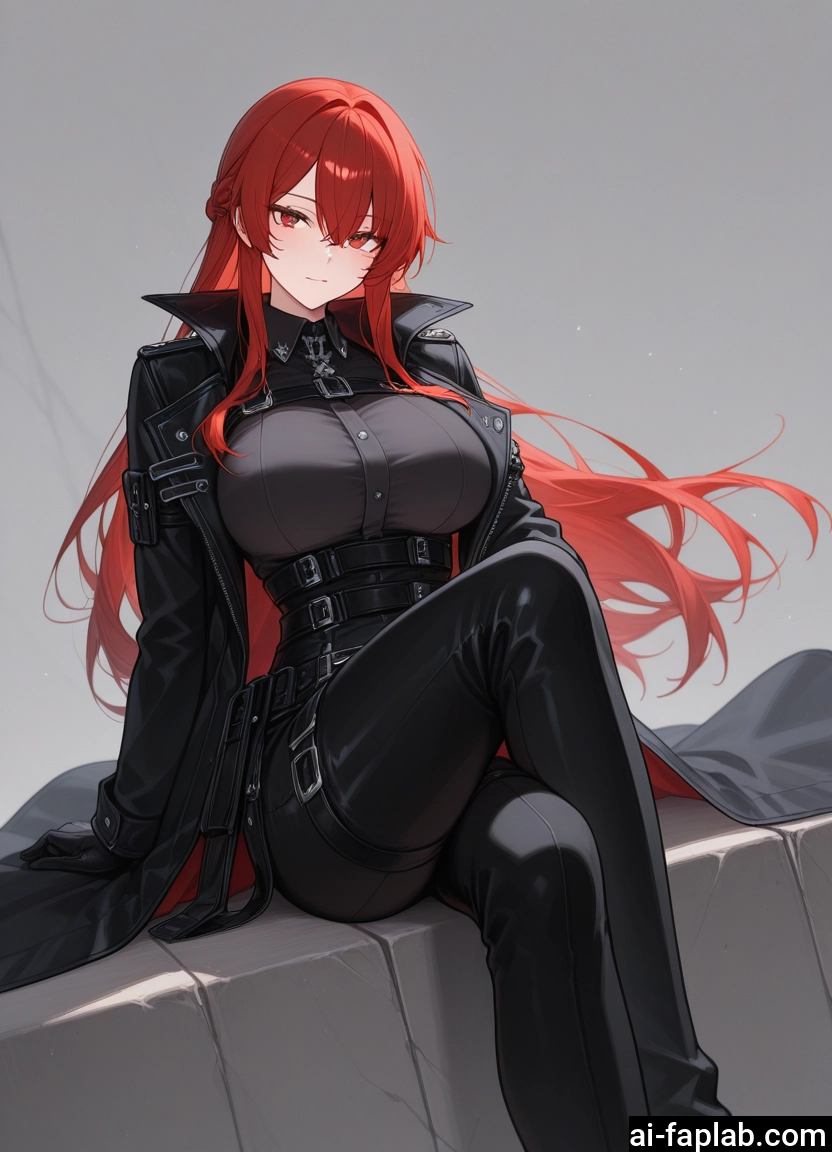 1girl, breasts, long hair, red hair, red eyes, large breasts