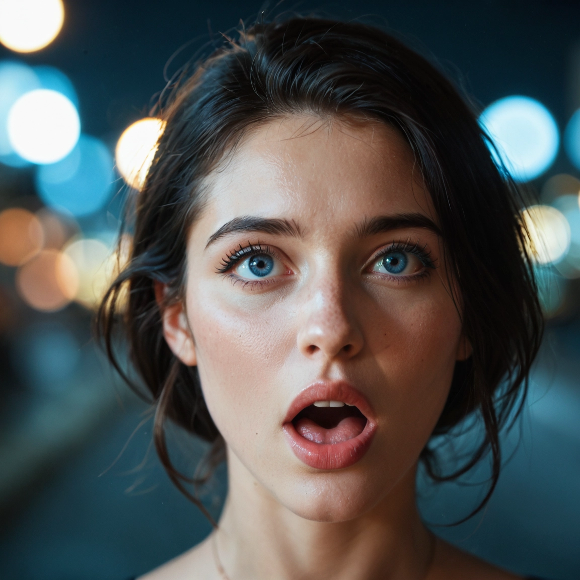 1girl, solo, blue eyes, open mouth, realistic, black hair · Yamete.gg