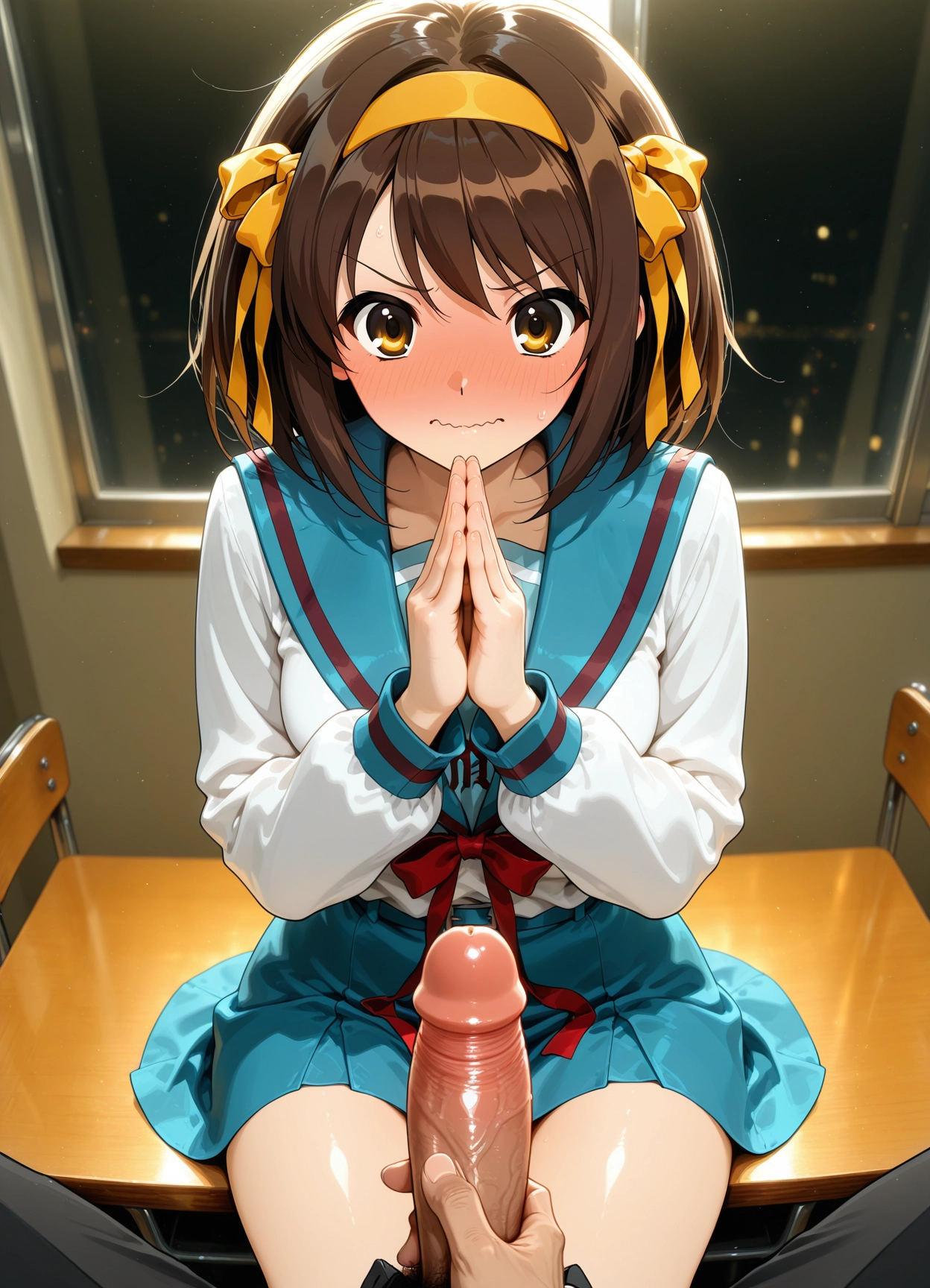 1girl, penis, hetero, 1boy, blue skirt, sailor collar · Yamete.gg