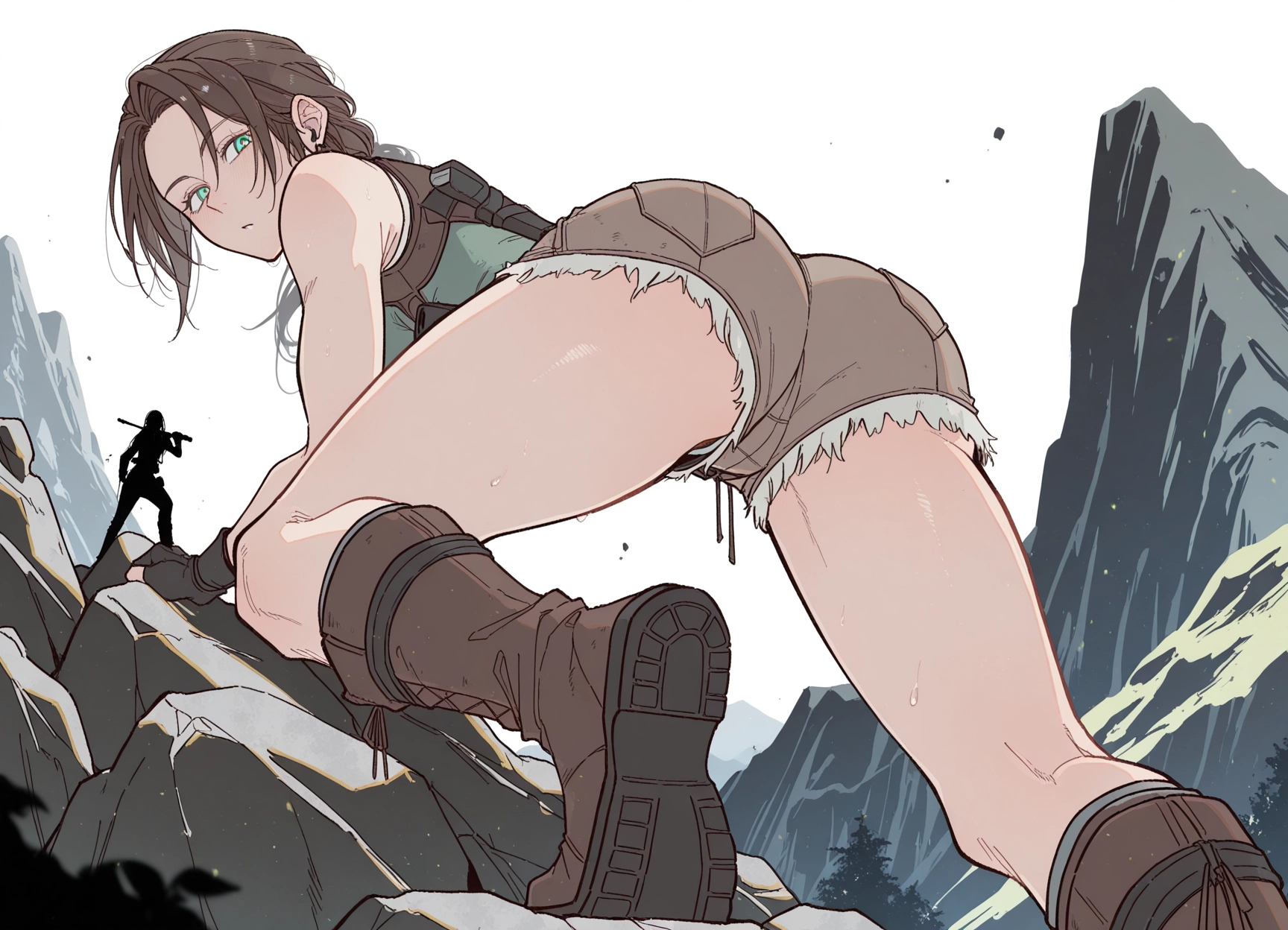 shorts, 1girl, gloves, boots, ass, fingerless gloves · Yamete.gg