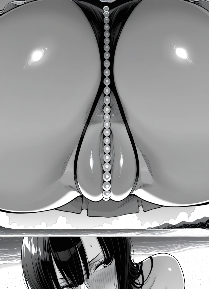 1girl, monochrome, ass, greyscale, anus, anus peek · Yamete.gg