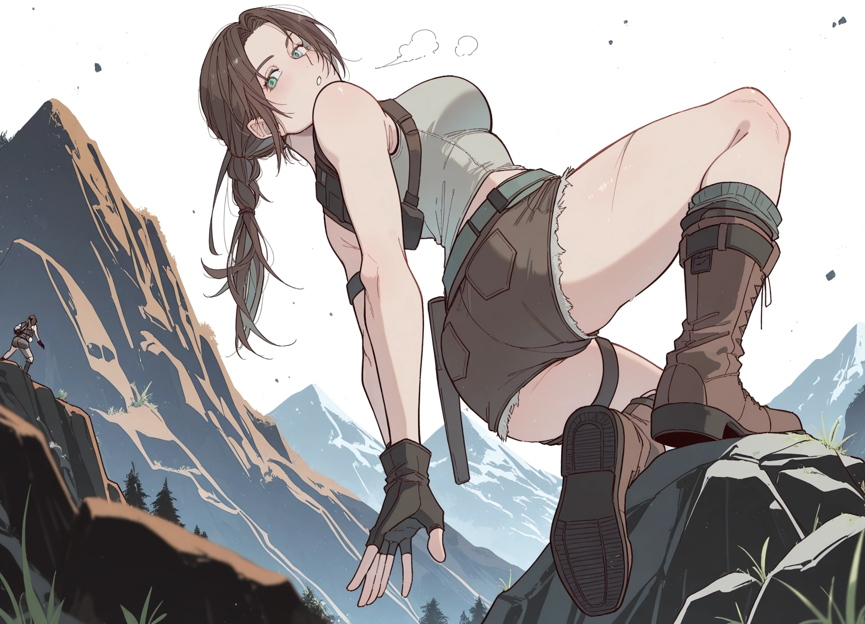 gloves, shorts, boots, fingerless gloves, breasts, 1girl · Yamete.gg