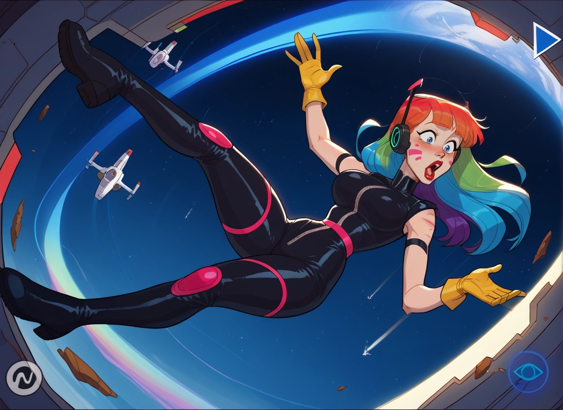 1girl, gloves, multicolored hair, solo, blue eyes, space · Yamete.gg