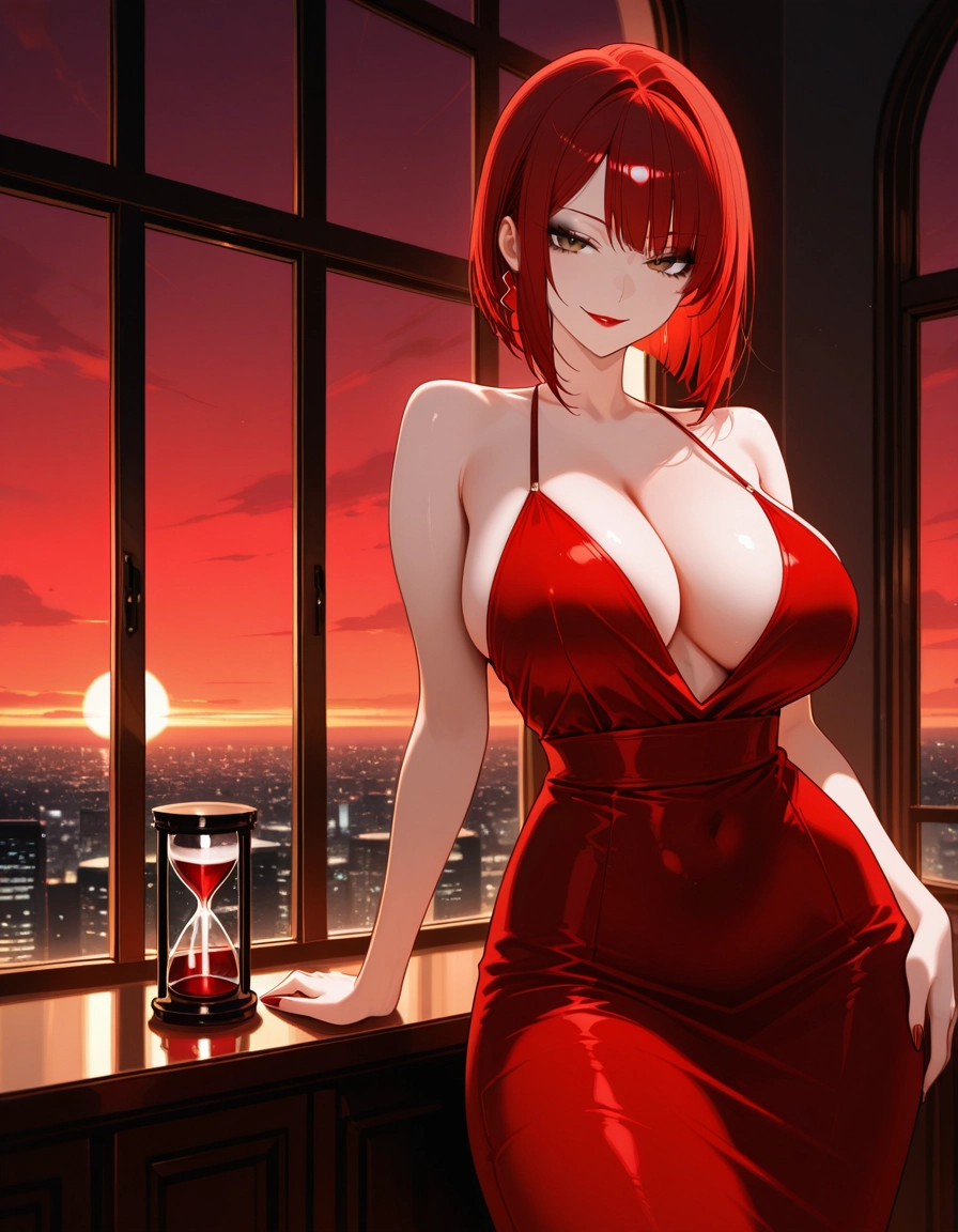 1girl, breasts, dress, red dress, solo, red hair · Yamete.gg