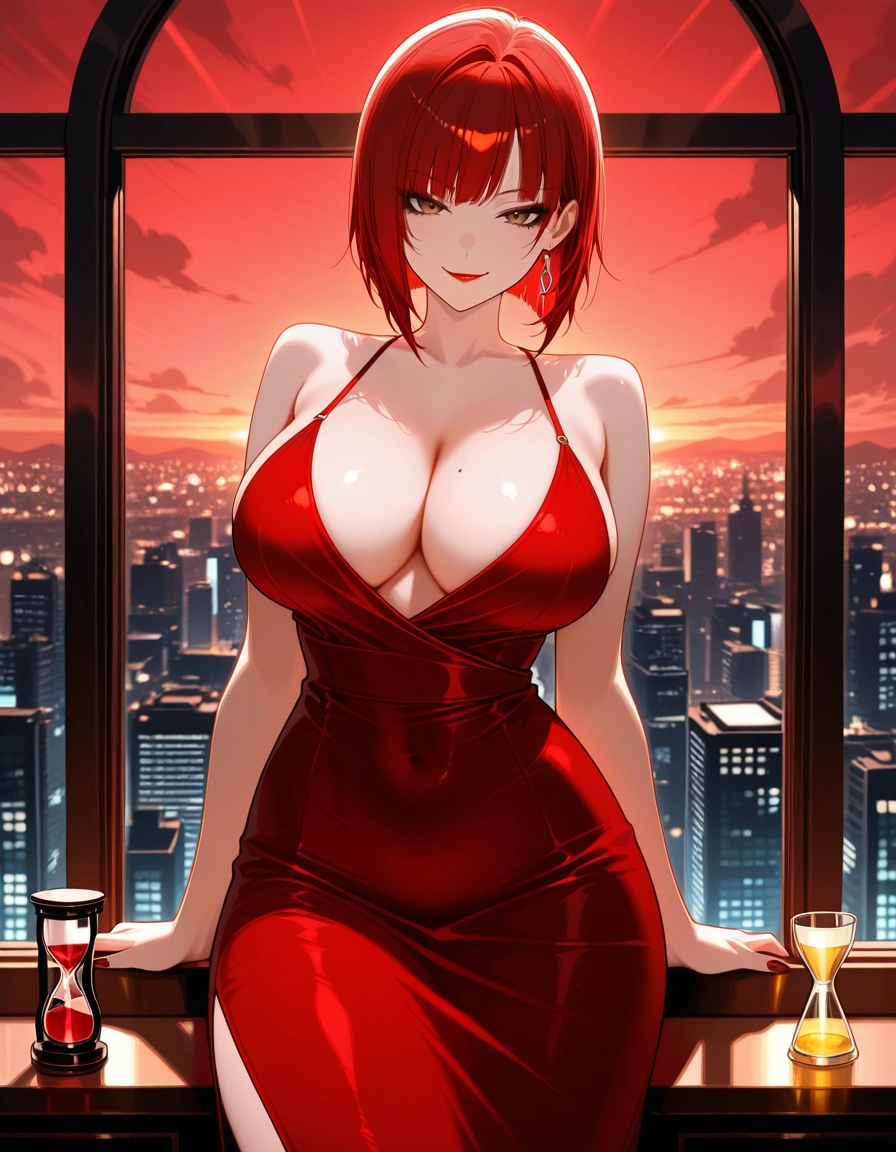 1girl, breasts, dress, red hair, red dress, solo · Yamete.gg