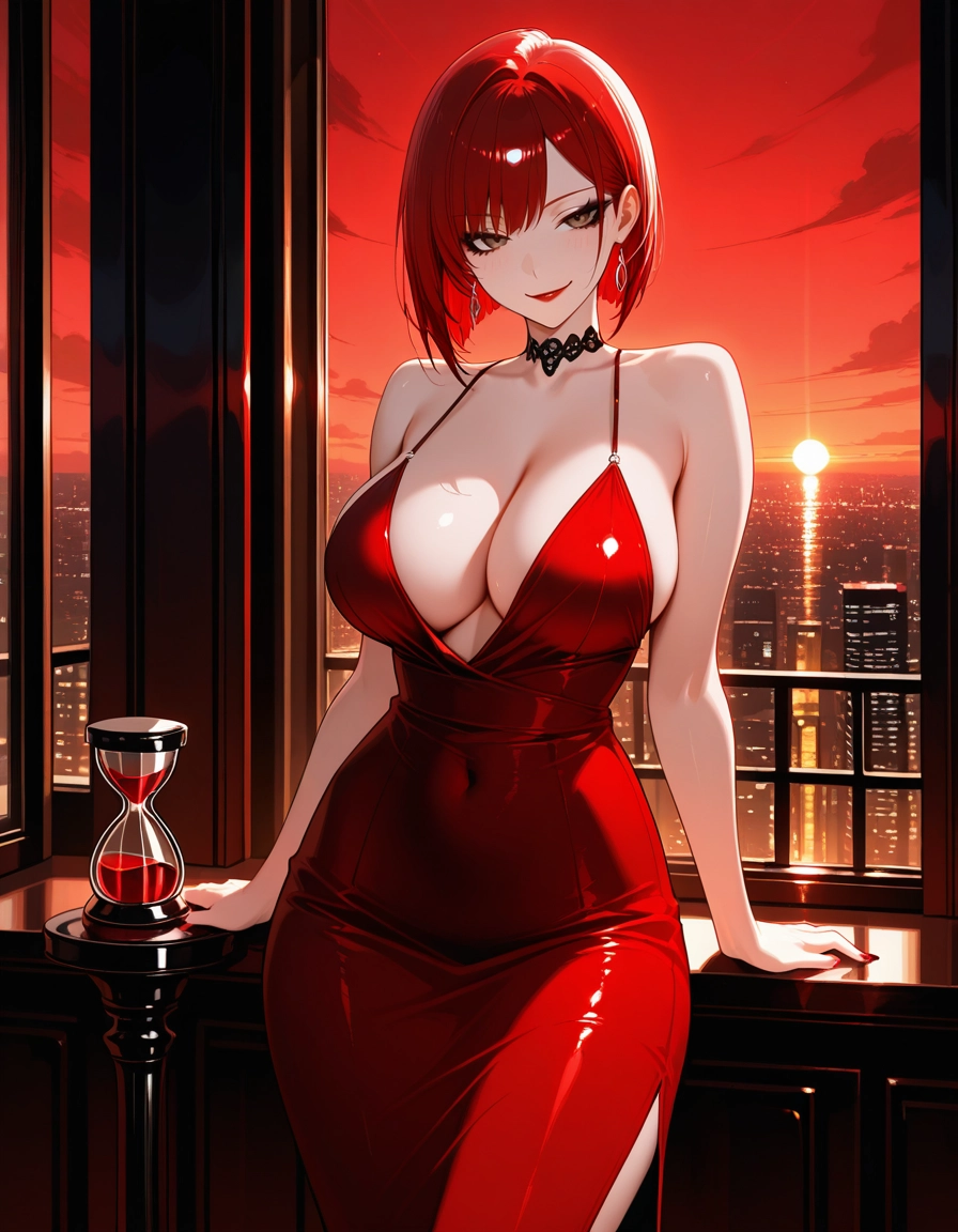 1girl, breasts, dress, red dress, solo, red hair · Yamete.gg