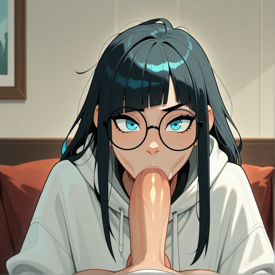penis, 1girl, oral, glasses, fellatio, hetero