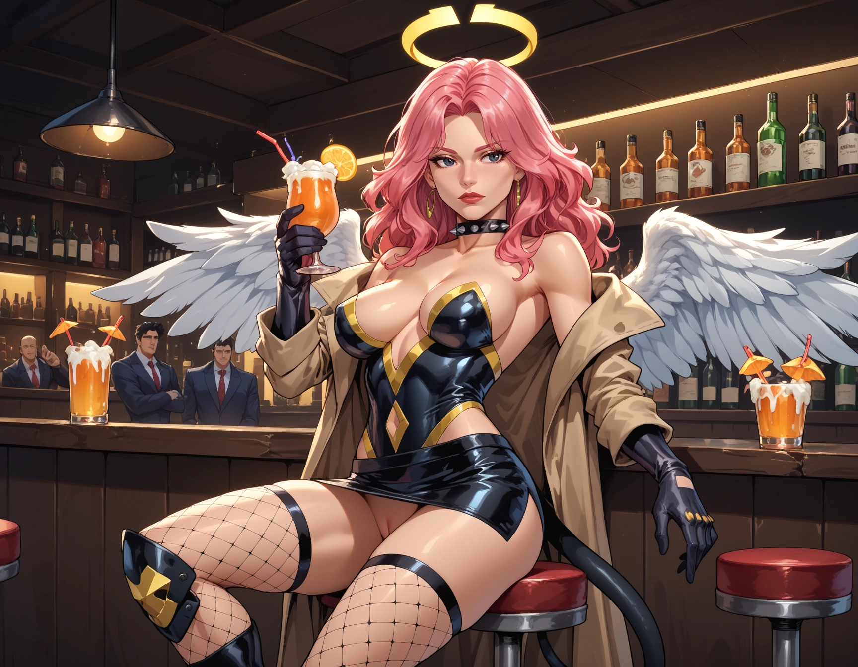 1girl, breasts, fishnets, pussy, wings, gloves · Yamete.gg
