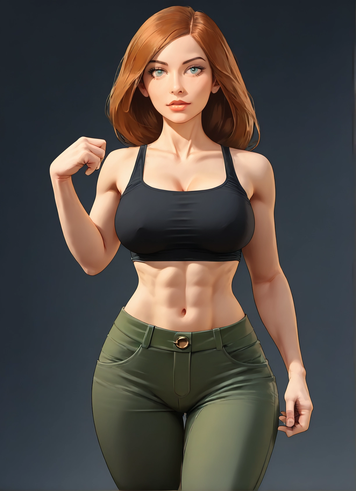 1girl, breasts, solo, pants, navel, abs · Yamete.gg